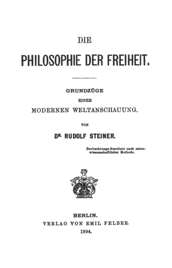 Title Page of the First Edition of The Philosophy of Spiritual Activity